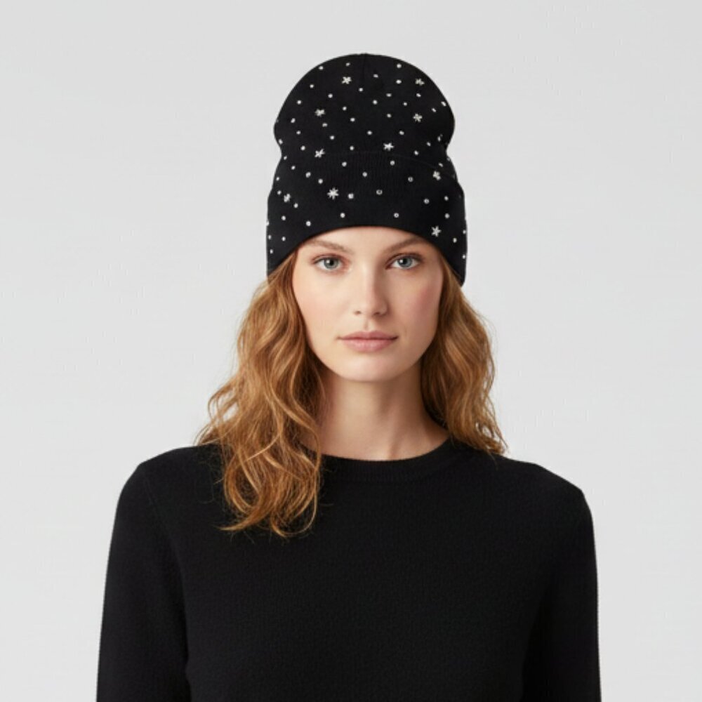 Black Rhinestone Beanie • Sparkly Knit Hat • Cozy Cap • NWT